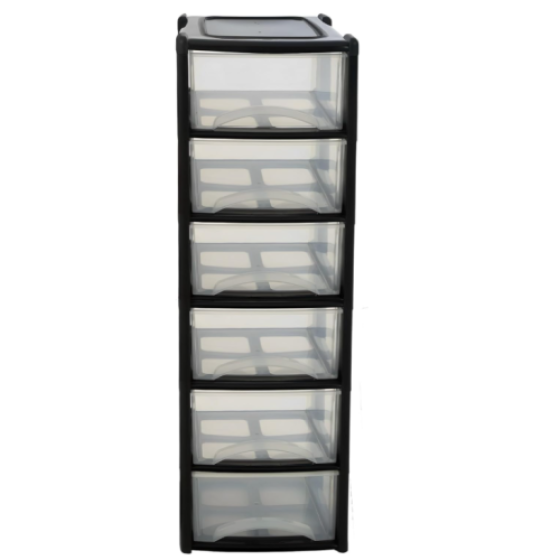 Tower-style storage cabinet with drawers, large plastic cabinet with 6 drawers